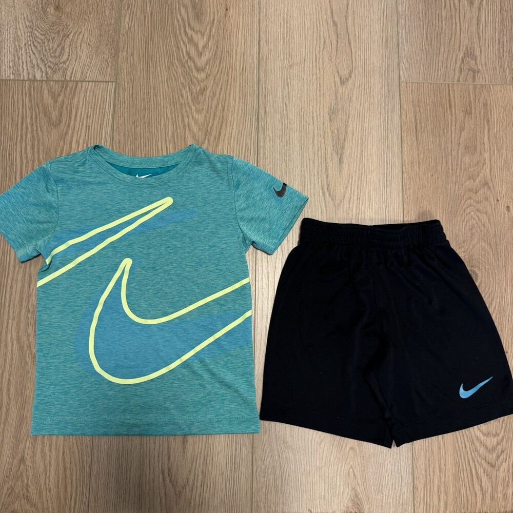 Nike Dri-fit Youth Small Blue & Teal Athletic Shorts & Tshirt Activewear Set